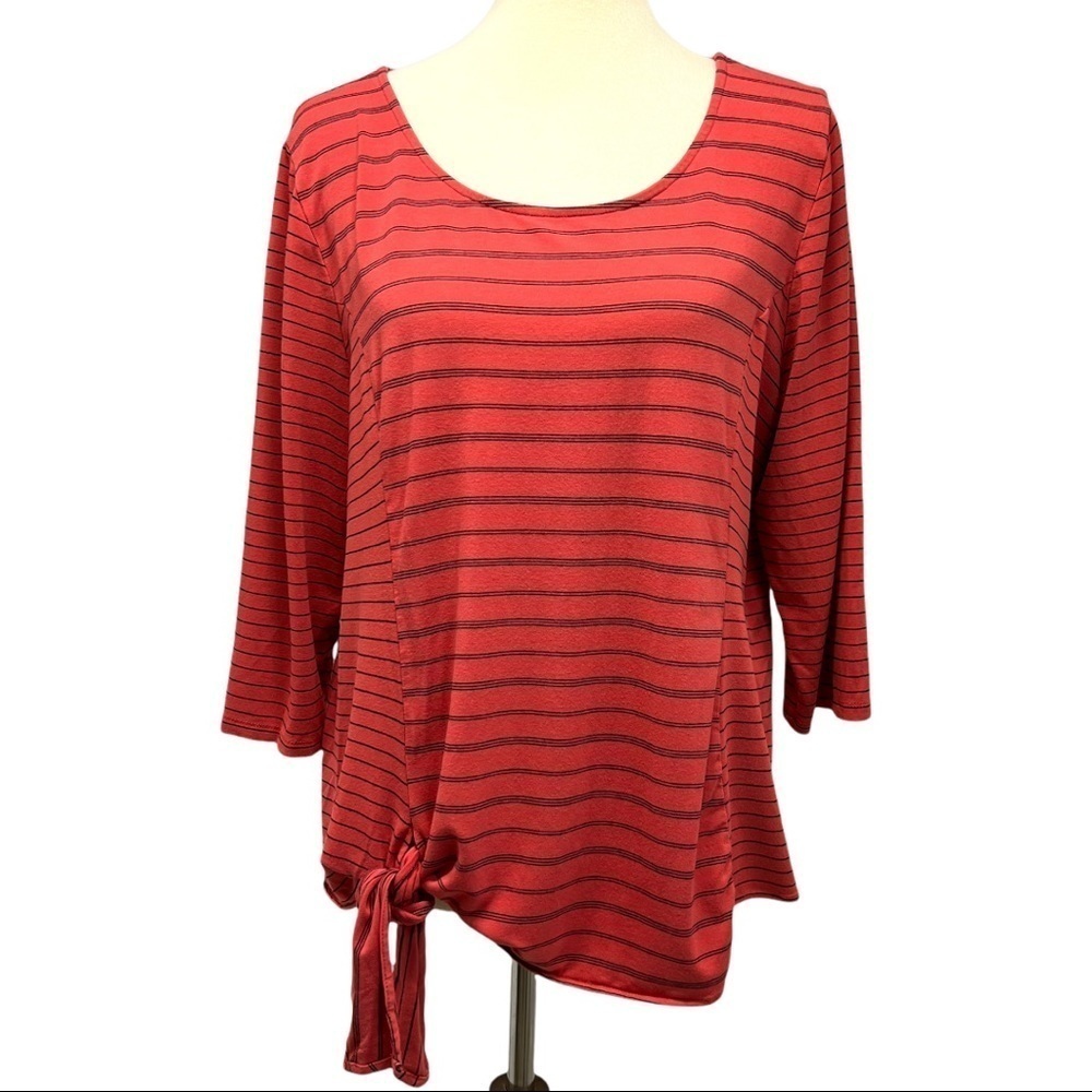 Habitat Terra Cotta Striped Stretchy Knit Tie Front Top - Picture 1 of 9